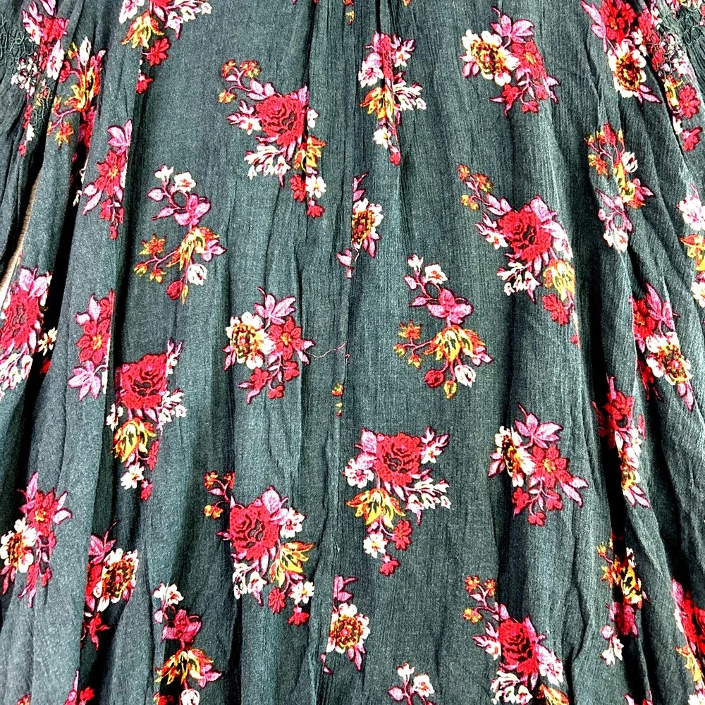 Free People Dress Women's Small Retro Floral Teal Swing Tunic Cottage Western‎